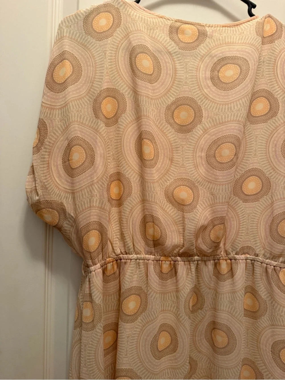 Forever 21 Neutral Beige V-Neck Puff Sleeve Boho Maxi Dress - Picture 12 of 13
